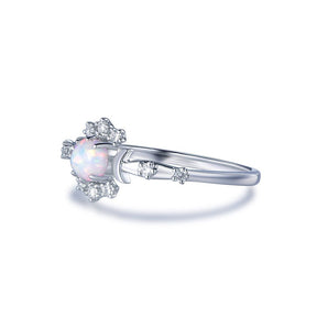 Round Africa Opal Diamond Vintage Engagement Ring 14K White Gold - Lord of Gem Rings
