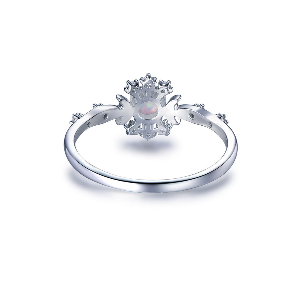 Round Africa Opal Diamond Vintage Engagement Ring 14K White Gold - Lord of Gem Rings
