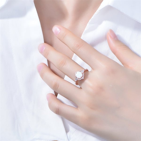 Round Africa Opal Pear Diamond Floral Engagement Ring - Lord of Gem Rings