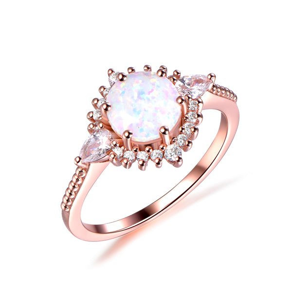 Round Africa Opal Pear Diamond Floral Engagement Ring - Lord of Gem Rings