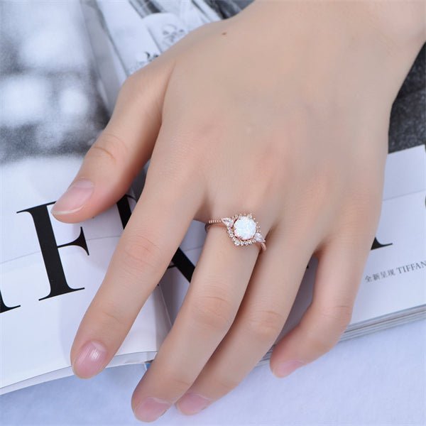 Round Africa Opal Pear Diamond Floral Engagement Ring - Lord of Gem Rings
