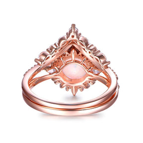 Round Africa Opal Ring Tiara Chevron Diamond Wedding Bridal Set - Lord of Gem Rings