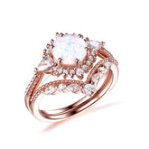 Round Africa Opal Ring Tiara Chevron Diamond Wedding Bridal Set - Lord of Gem Rings