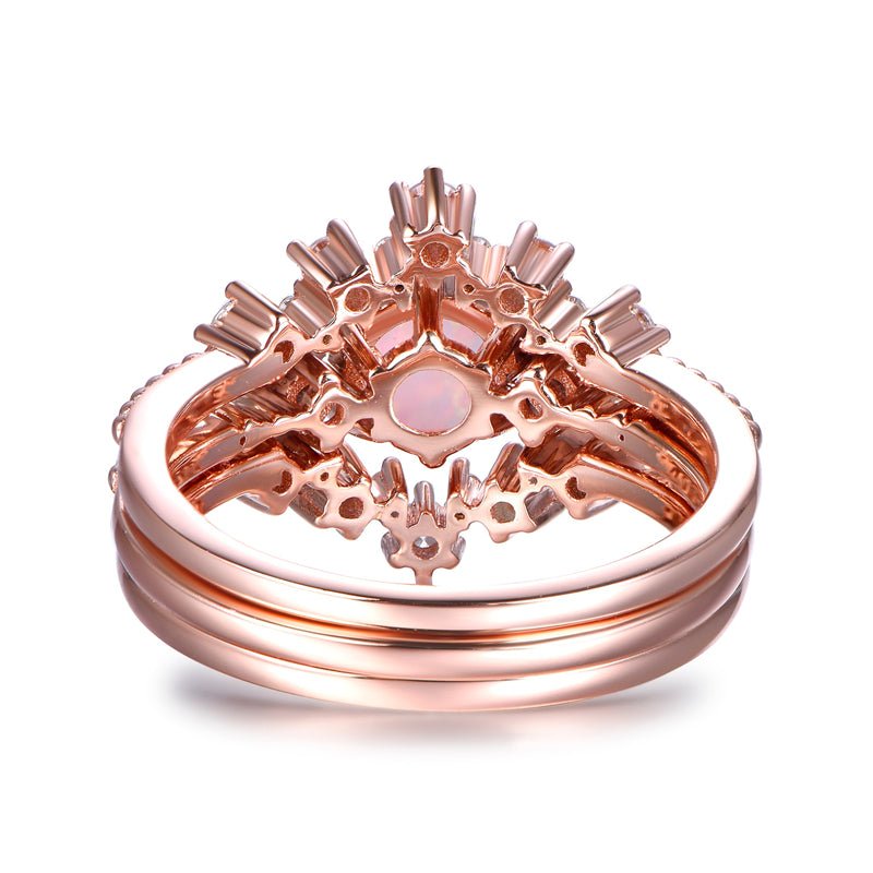 Round Africa Opal Ring Tiara Curve Diamond Band Trio Bridal Set - Lord of Gem Rings