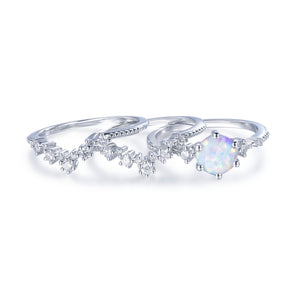 Round Africa Opal Ring Tiara Curve Diamond Band Trio Bridal Set - Lord of Gem Rings