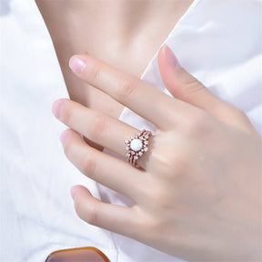 Round Africa Opal Ring Tiara Curve Diamond Band Trio Bridal Set - Lord of Gem Rings