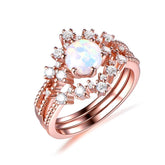 Round Africa Opal Ring Tiara Curve Diamond Band Trio Bridal Set - Lord of Gem Rings
