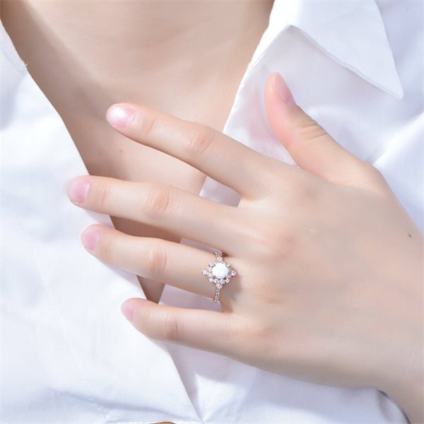 Round Africal Opal Vintage Bezel Diamond Halo Rose Gold Ring - Lord of Gem Rings