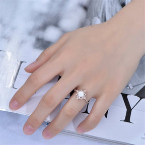 Round Africal Opal Vintage Bezel Diamond Halo Rose Gold Ring - Lord of Gem Rings