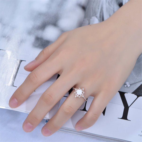 Round Africal Opal Vintage Bezel Diamond Halo Rose Gold Ring - Lord of Gem Rings