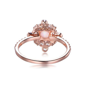 Round Africal Opal Vintage Bezel Diamond Halo Rose Gold Ring - Lord of Gem Rings
