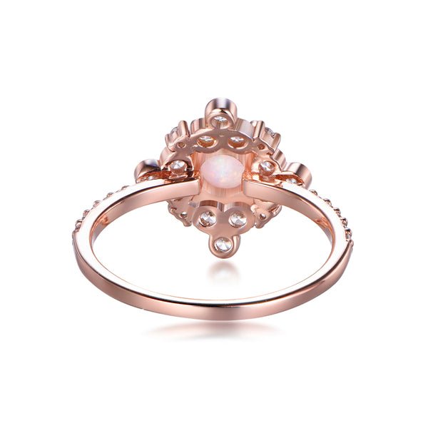 Round Africal Opal Vintage Bezel Diamond Halo Rose Gold Ring - Lord of Gem Rings