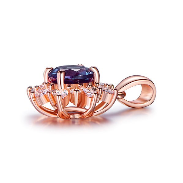 Round Alexandrite Marquise Moissanite Pendant 14k Rose Gold - Lord of Gem Rings