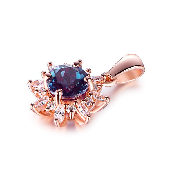 Round Alexandrite Marquise Moissanite Pendant 14k Rose Gold - Lord of Gem Rings