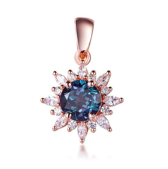 Round Alexandrite Marquise Moissanite Pendant 14k Rose Gold