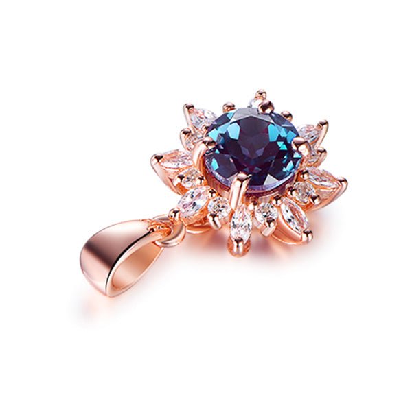 Round Alexandrite Marquise Moissanite Pendant 14k Rose Gold - Lord of Gem Rings