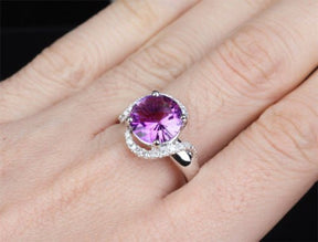 Round Amethyst Diamond Bypass Ring 14k White Gold - Lord of Gem Rings