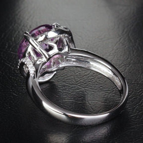 Round Amethyst Diamond Bypass Ring 14k White Gold - Lord of Gem Rings