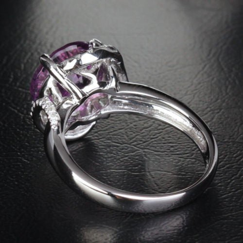 Round Amethyst Diamond Bypass Ring 14k White Gold - Lord of Gem Rings
