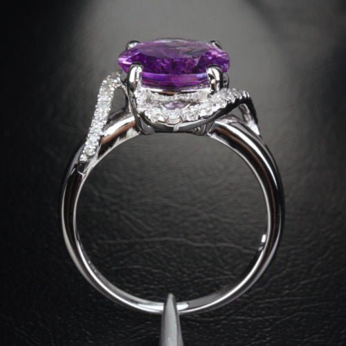 Round Amethyst Diamond Bypass Ring 14k White Gold - Lord of Gem Rings