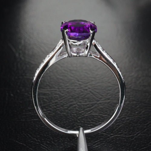 Round Amethyst Diamond Cocktail Engagement Ring - Lord of Gem Rings