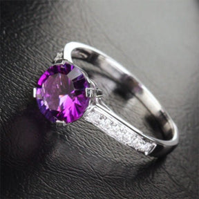 Round Amethyst Diamond Cocktail Engagement Ring - Lord of Gem Rings