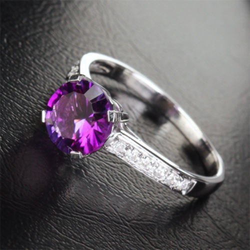 Round Amethyst Diamond Cocktail Engagement Ring - Lord of Gem Rings