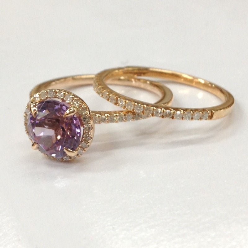 Round Amethyst Engagement Ring Diamond Wedding Bridal Set - Lord of Gem Rings