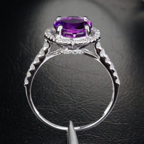 Round Amethyst Halo Ring with Diamond Hidden Accents - Lord of Gem Rings