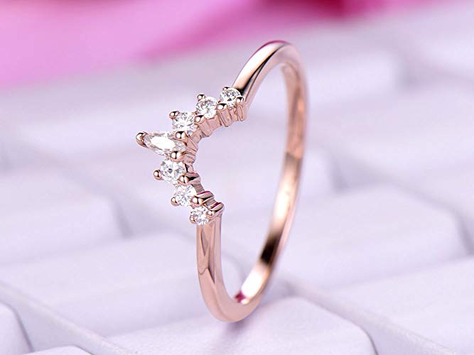 Round and Marquise Diamond Tiara Wedding Ring 14K Rose Gold - Lord of Gem Rings