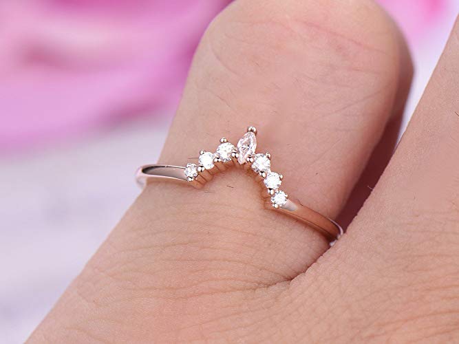 Round and Marquise Diamond Tiara Wedding Ring 14K Rose Gold - Lord of Gem Rings