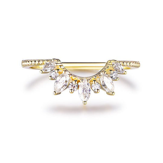 Round and Marquise Diamond Wedding Band Tiara Ring 10K Yellow Gold