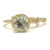 Round Aquamarine Art Deco Diamond Band Bridal Set 14K Yellow Gold - Lord of Gem Rings