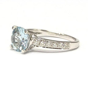 Round Aquamarine Cathedral Ring Diamond Accents 14K White Gold - Lord of Gem Rings