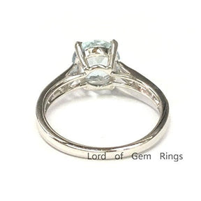Round Aquamarine Cathedral Ring Diamond Accents 14K White Gold - Lord of Gem Rings