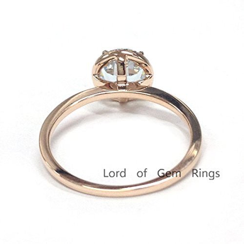 Round Aquamarine Diamond Halo Engagement Ring 14K Rose Gold - Lord of Gem Rings