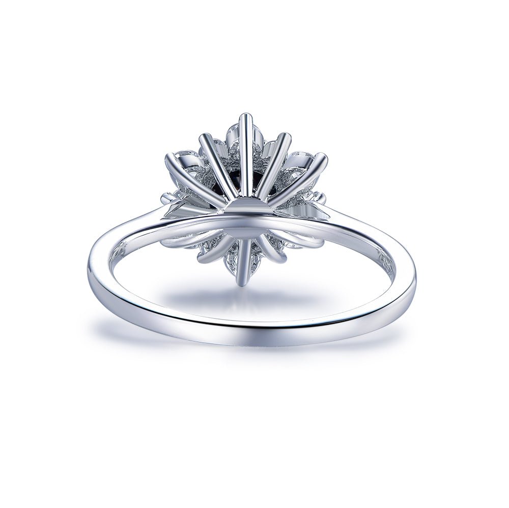 Round Blue Sandstone Floral Diamond Halo Engagement Ring 14K White Gold - Lord of Gem Rings