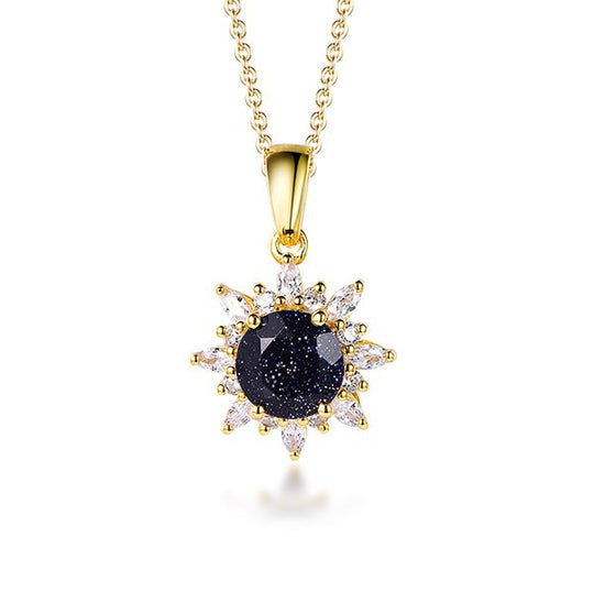 Round Blue SandStone Marquise Moissanite Pendant 14K Yellow Gold