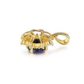 Round Blue SandStone Marquise Moissanite Pendant 14K Yellow Gold - Lord of Gem Rings