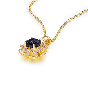 Round Blue SandStone Marquise Moissanite Pendant 14K Yellow Gold - Lord of Gem Rings