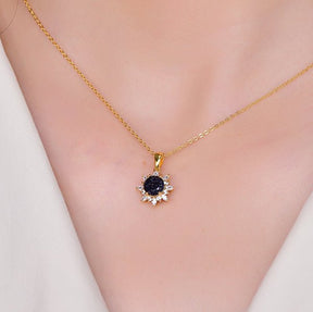 Round Blue SandStone Marquise Moissanite Pendant 14K Yellow Gold - Lord of Gem Rings