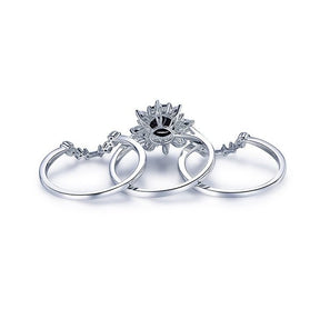 Round Blue Sandstone Moissanite Halo Engagement Ring Bridal Set 14K White Gold - Lord of Gem Rings