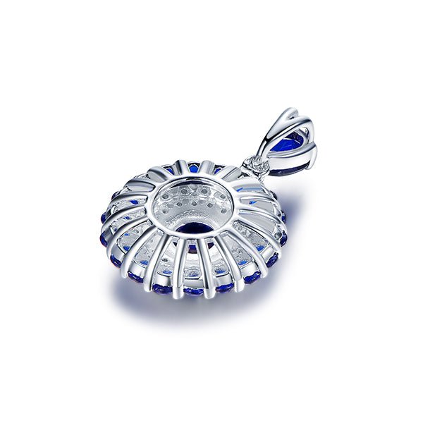Round Blue Sapphire Moissanite Pendant 14K White Gold - Lord of Gem Rings