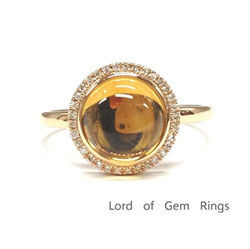 Round Citrine Diamond Halo Engagement Ring 14K Rose Gold - Lord of Gem Rings