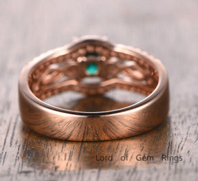 Round Emerald Contour Diamond Band United-as-One Bridal Set - Lord of Gem Rings