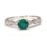 Round Emerald Ring Art Deco Diamond Shank 14K White Gold - Lord of Gem Rings