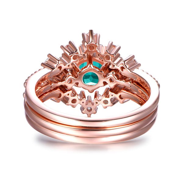 Round Emerald Trio Bridal Set with Tiara Curve Diamond Band - Lord of Gem Rings