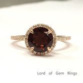 Round Garnet Diamond Halo Engagement Ring 14K Rose Gold - Lord of Gem Rings