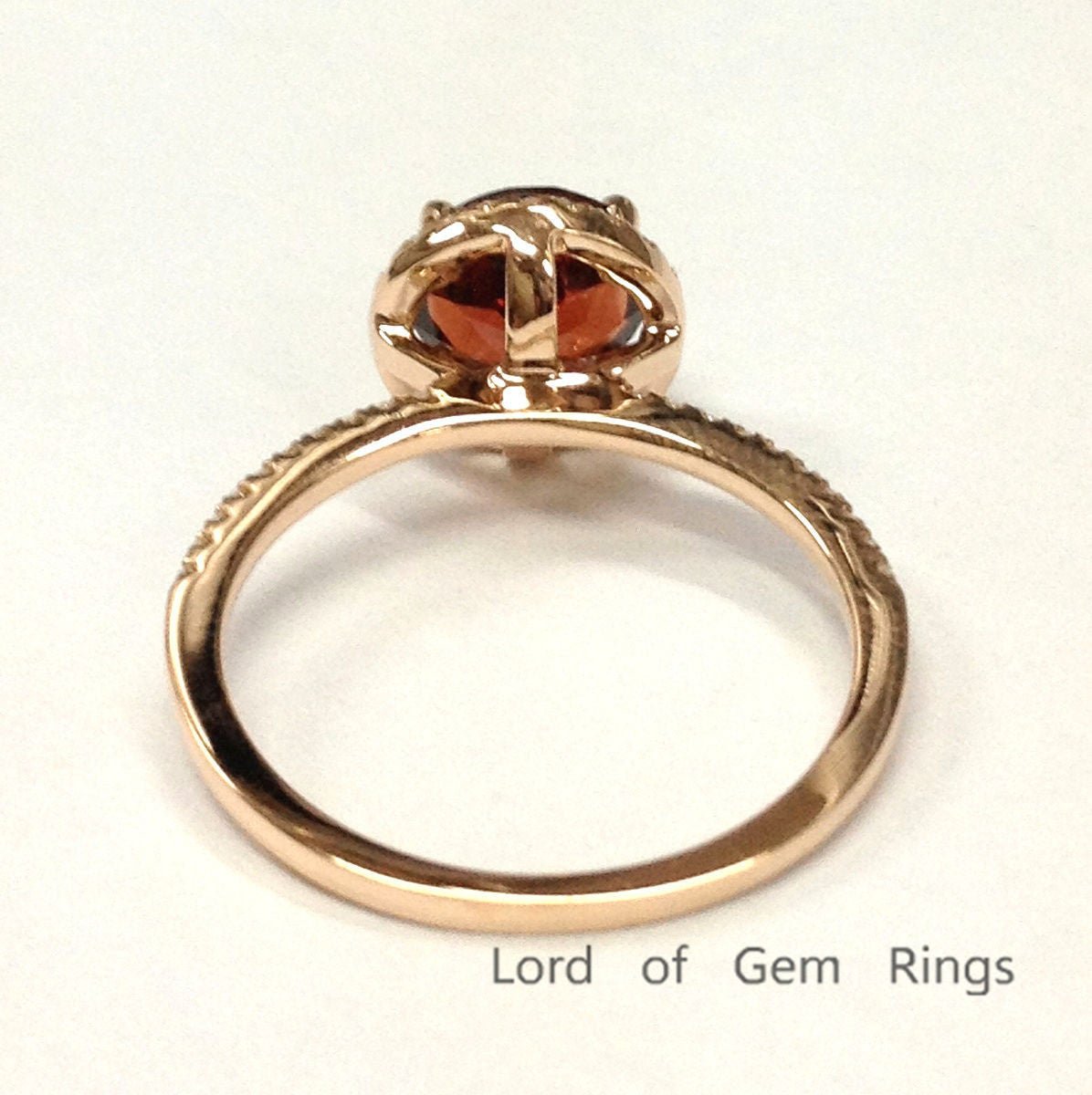 Round Garnet Diamond Halo Engagement Ring 14K Rose Gold - Lord of Gem Rings