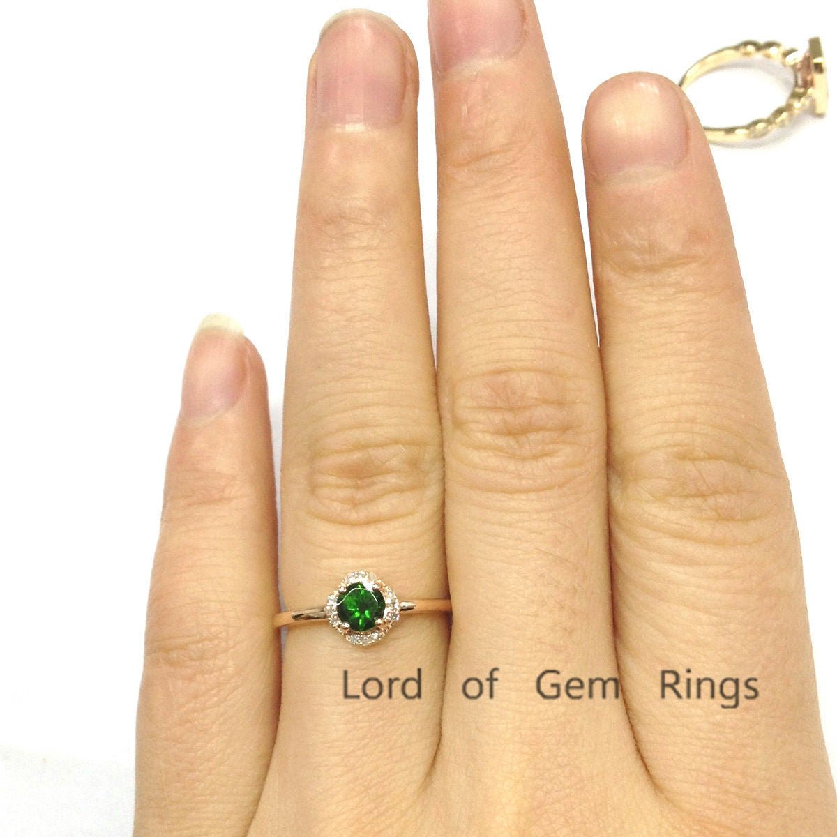 Round Green Tsavorite(Garnet) Floral Diamond Halo Ring - Lord of Gem Rings